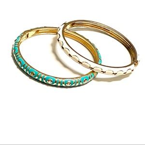 SEQUIN Set of Two Enamel Hinge Cuff Bracelets White and Aqua